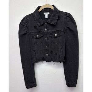Forever 21 Womens Distressed Black‎ Jean Jacket Size Small Whimsigoth Grunge